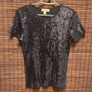 Michael Kors Black Sequin Short Sleeve Top